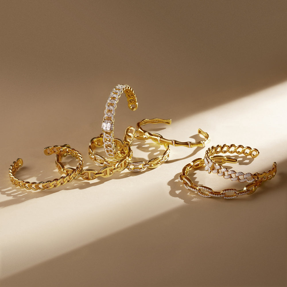 Close-up of Cuban Detail on 14K Gold Bangle