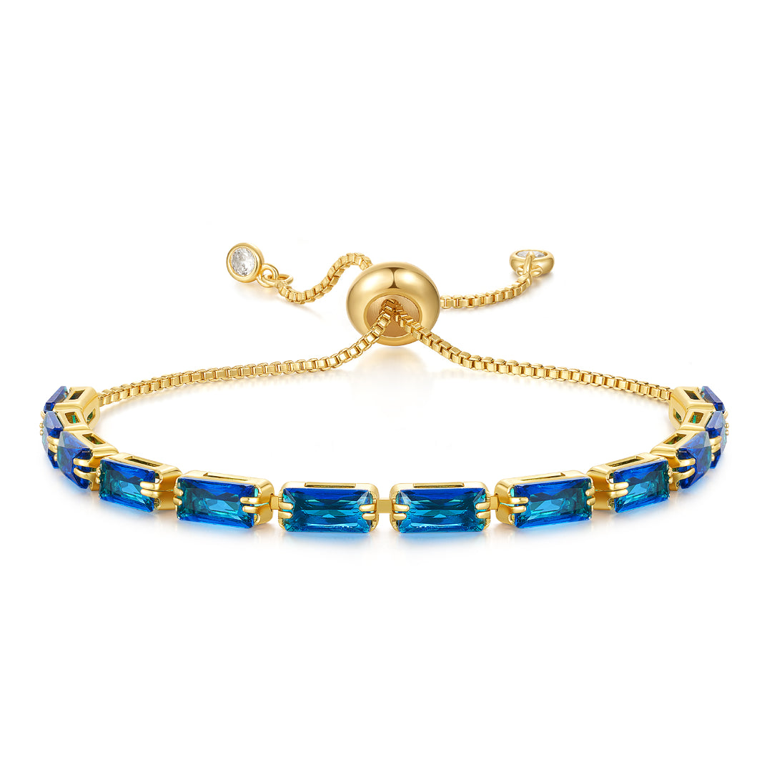 14K Gold Plated Adjustable Slider Tennis Bracelet - Blue CZ