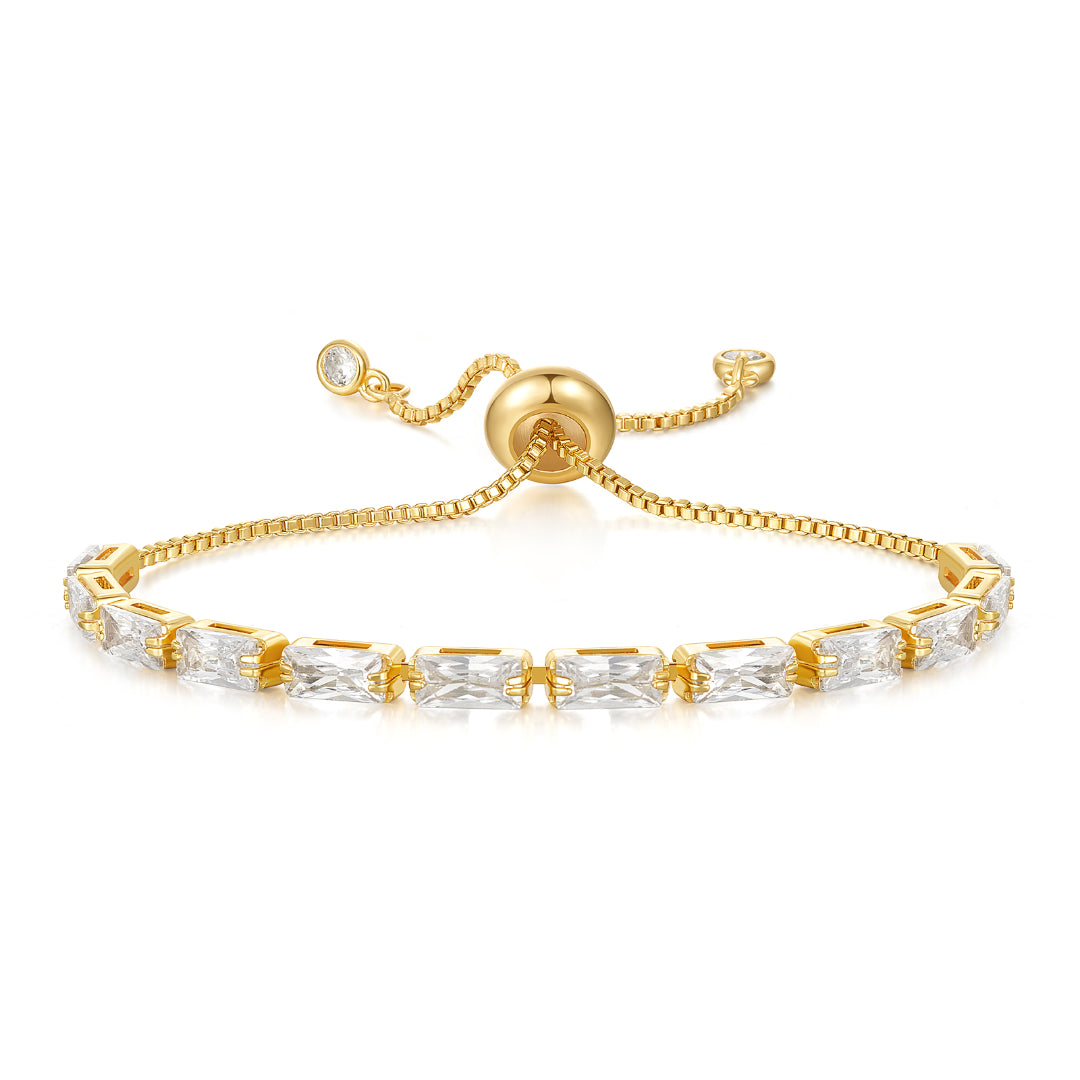 14K Gold Plated Adjustable Slider Tennis Bracelet - White CZ