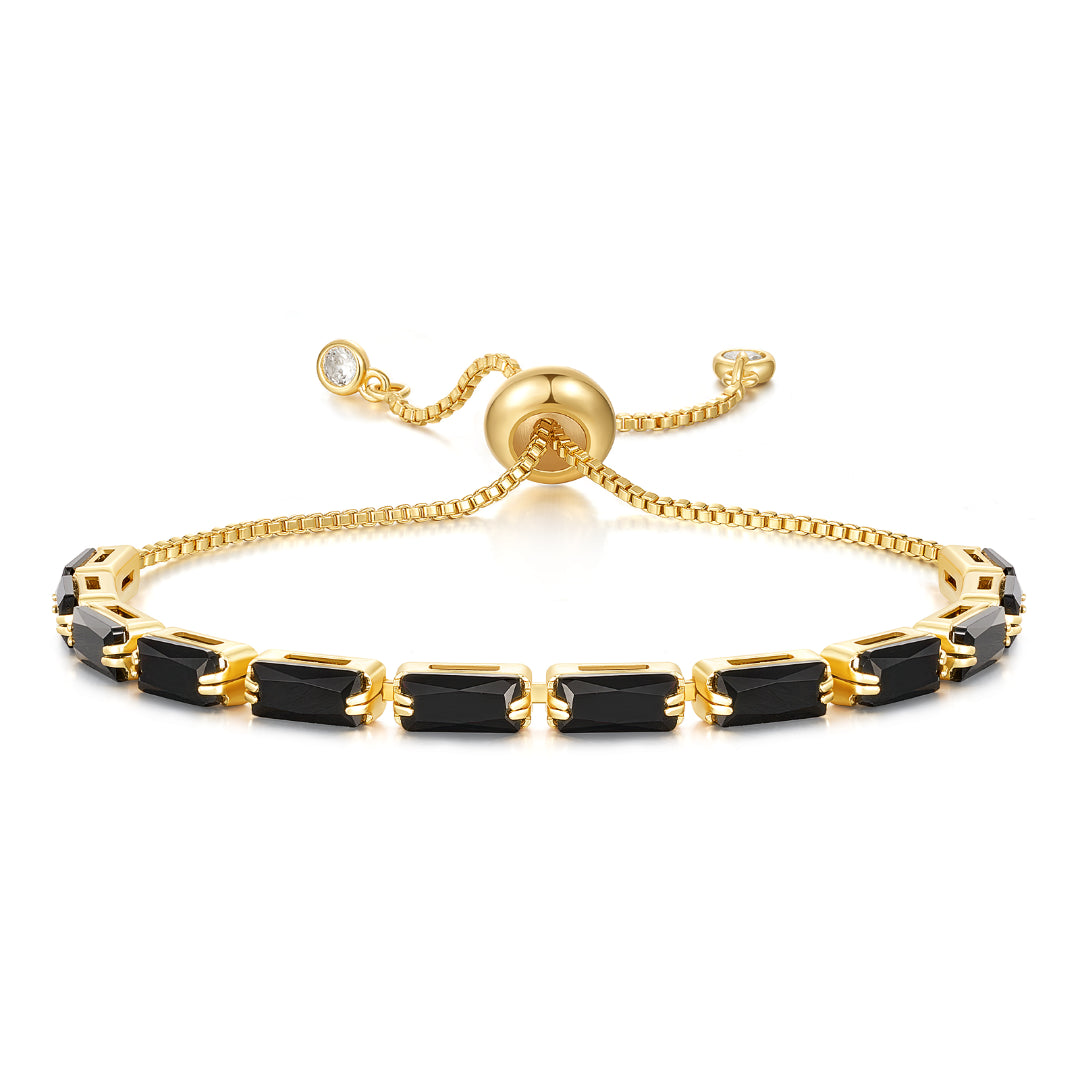 14K Gold Plated Adjustable Slider Tennis Bracelet - Black CZ