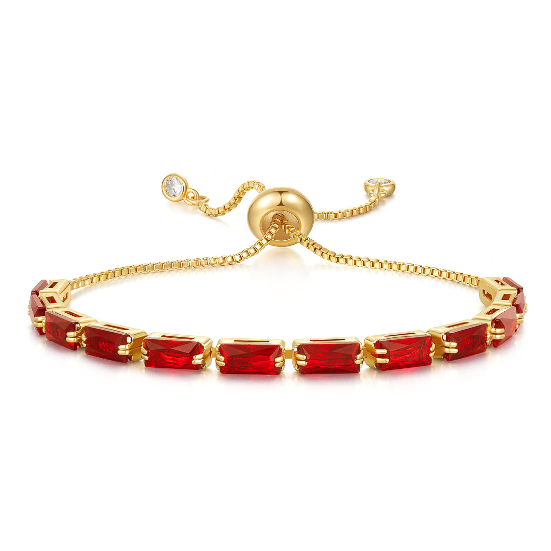 14K Gold Plated Adjustable Slider Tennis Bracelet - Red CZ