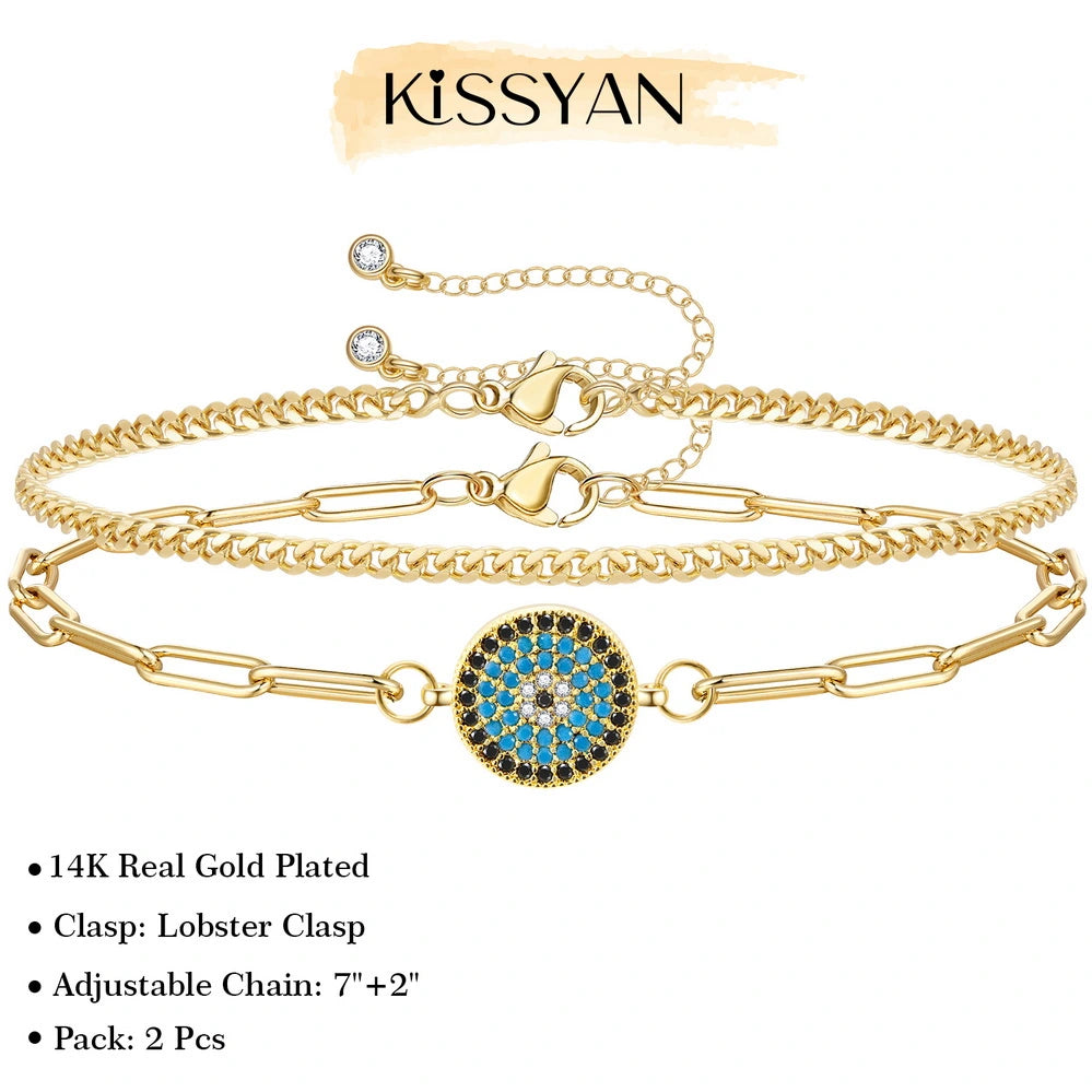 Chic 14k Gold Plated Evil Eye Bracelet with Round Eye Charm