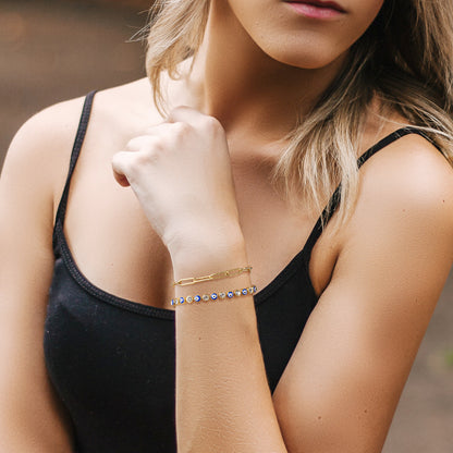 Stylish Paperclip Chain Evil Eye Bracelet in 14k Gold Plated