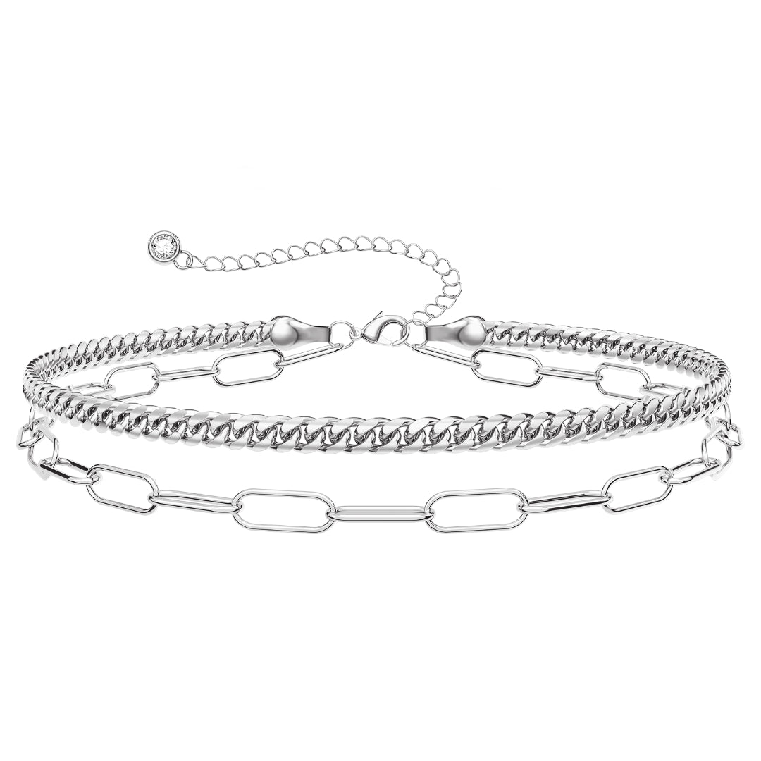 Dainty Layered Paperclip Tiny Pearl Cuban Link Chain Bracelets Set