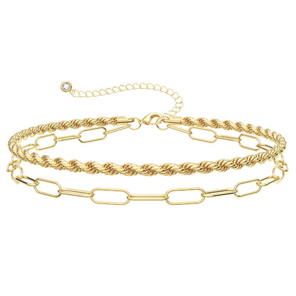 Dainty Layered Paperclip Tiny Pearl Cuban Link Chain Bracelets Set