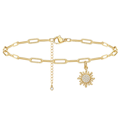 Sun Charm Detail on 14k Gold Plated Anklet