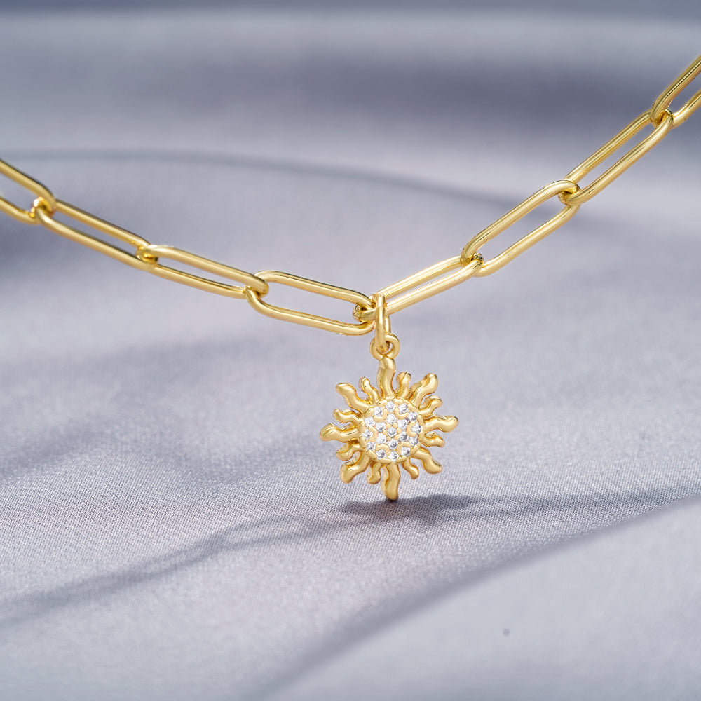 14k Gold Plated Anklet with Sun Charm Detail