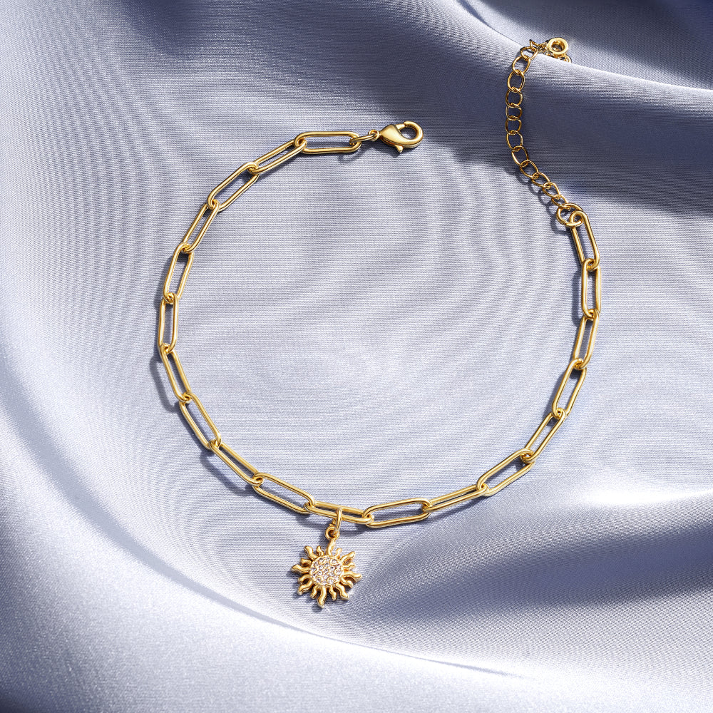 Sun Charm Gold Plated Dainty Anklet