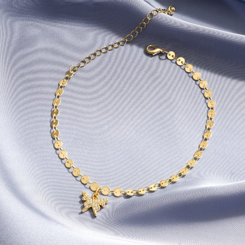 Gold Plated Butterfly Charm Anklet, Adjustable for Perfect Fit