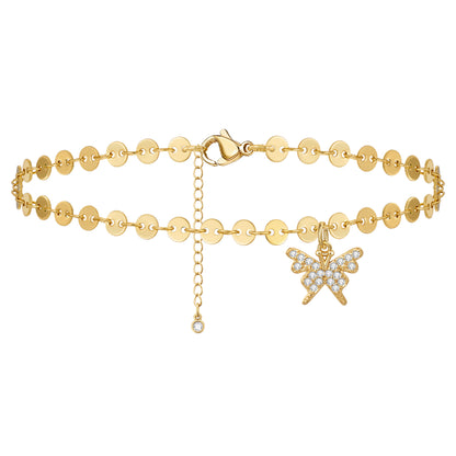 Dainty 14k Gold Plated Adjustable Anklet with Butterfly Charm