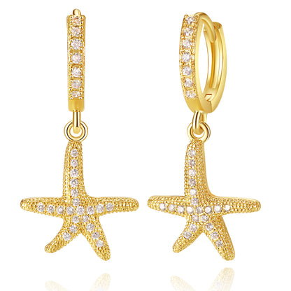 14K Gold Starfish Earrings on White Background