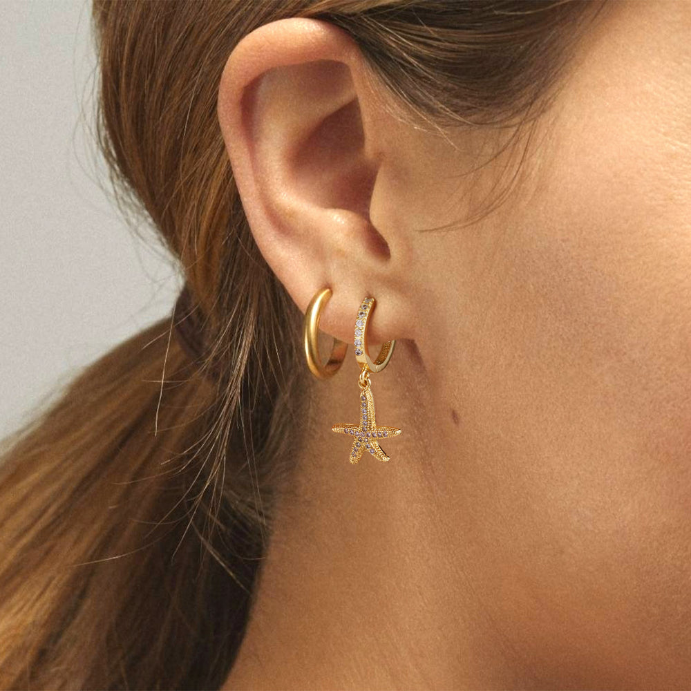 Charming Starfish Dangle Drop Earrings in 14K Gold