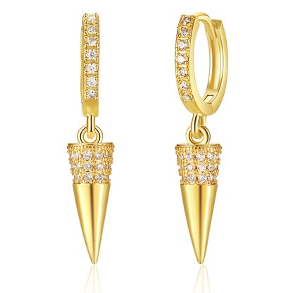 14K Gold Spike Earrings on White Background