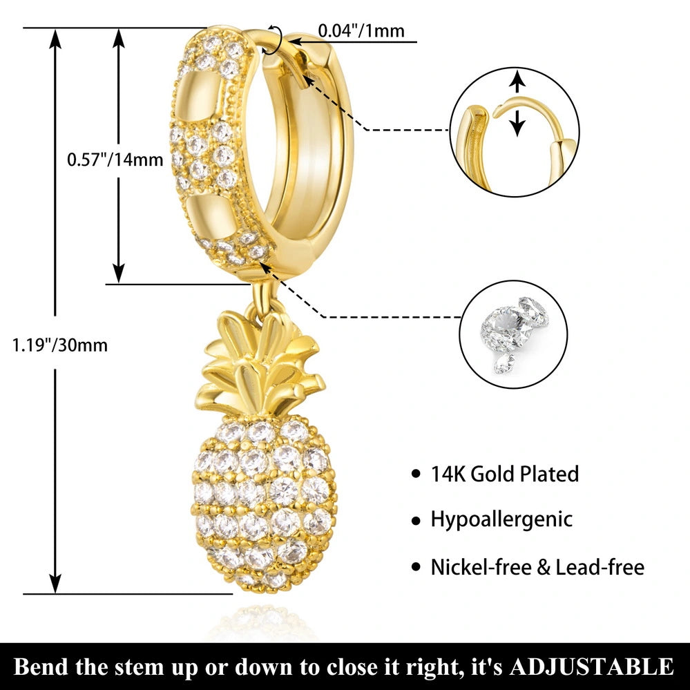 Beachy Pineapple Hoop 14K Gold Earrings for Women and Girls