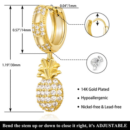 Beachy Pineapple Hoop 14K Gold Earrings for Women and Girls