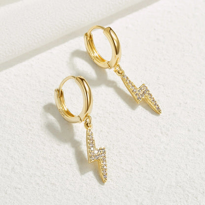 Bold Lightning Hoop Dangle Drop Earrings in 14K Gold