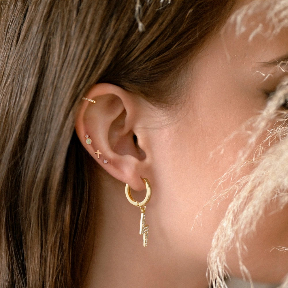 14K Gold Earrings with Unique Lightning Hoop Design