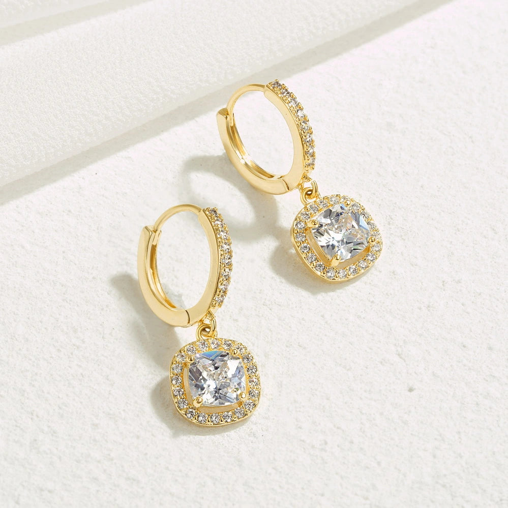 Sophisticated Square Drill Hoop Earrings in 14K Gold