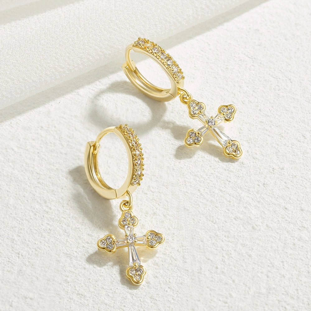 Spiritually-inspired Cross Hoop Earrings in 14K Gold