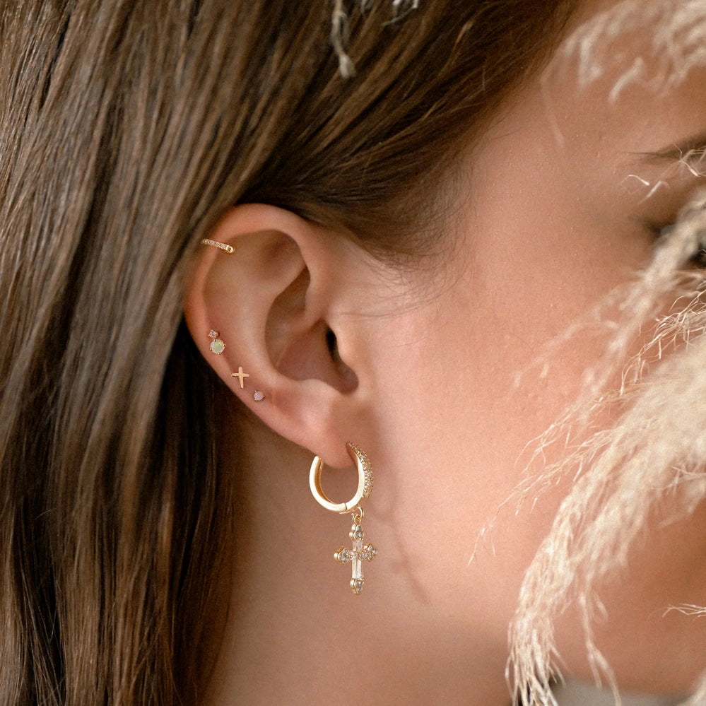 Sophisticated Cross Hoop Dangle Drop Earrings in 14K Gold