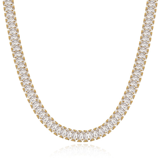 14K Gold Diamond Tennis Necklace with White Cubic Zirconia