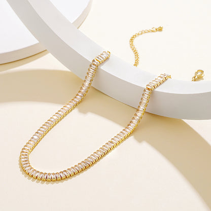 Detailed view of 14K Gold Diamond Tennis Necklace with White Cubic Zirconia