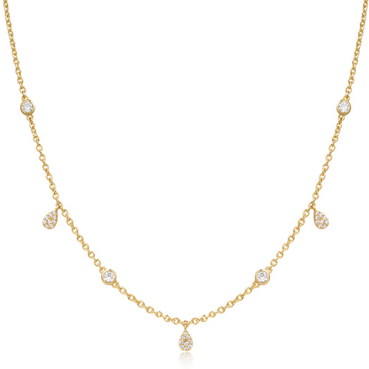 14K Gold Plated Shining Dainty Station Necklace on White Background