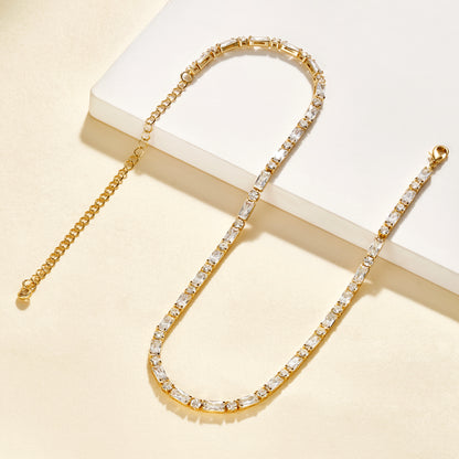 Detailed view of 14K Gold Diamond Tennis Necklace with Square CZ