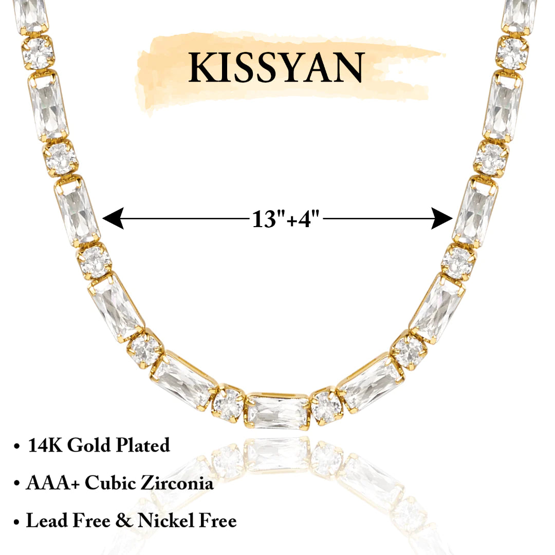 Detailed view of 14K Gold Diamond Tennis Necklace with Oval CZ