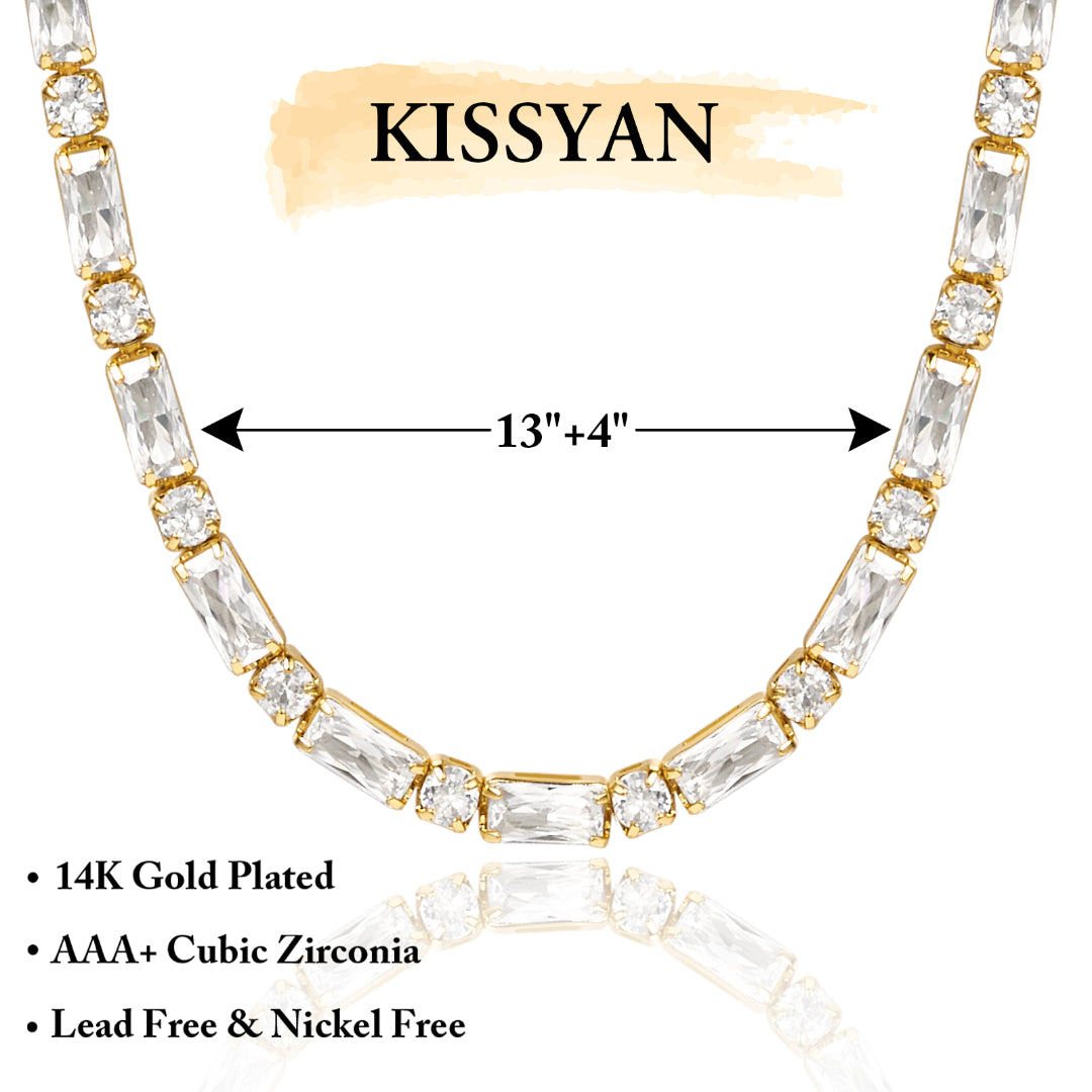 Detailed view of 14K Gold Diamond Tennis Necklace with Square CZ