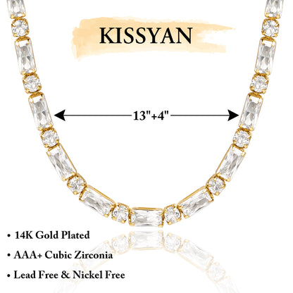 Detailed view of 14K Gold Diamond Tennis Necklace with Square CZ