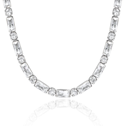 14K Gold Diamond Tennis Necklace CZ Baguette Tennis Chain- Square CZ