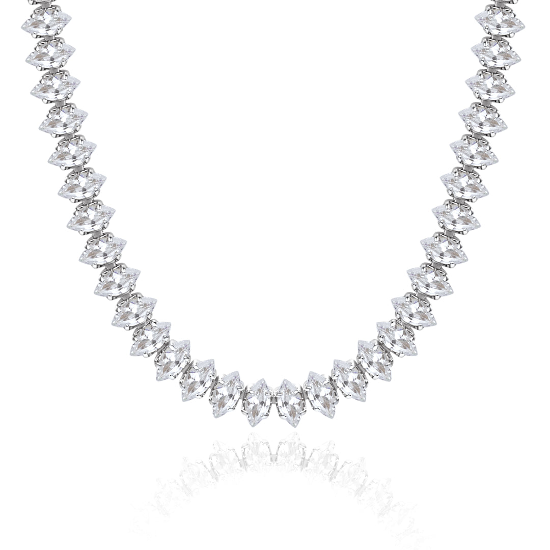 14K Gold Diamond Tennis Necklace CZ Baguette Tennis Chain- Oval CZ