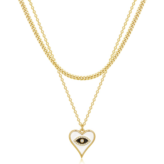 Cuban Chain Necklace with Heart Eye on a white background