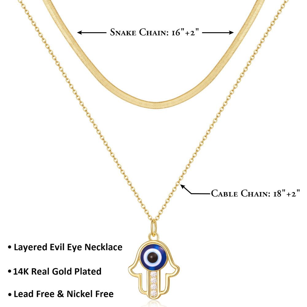 14K Gold Layered Evil Eye Necklace showcasing its captivating design