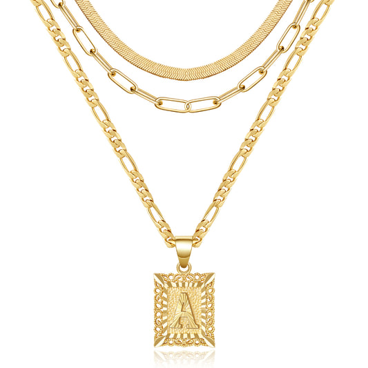 14K Gold Square Necklace Set on White Background