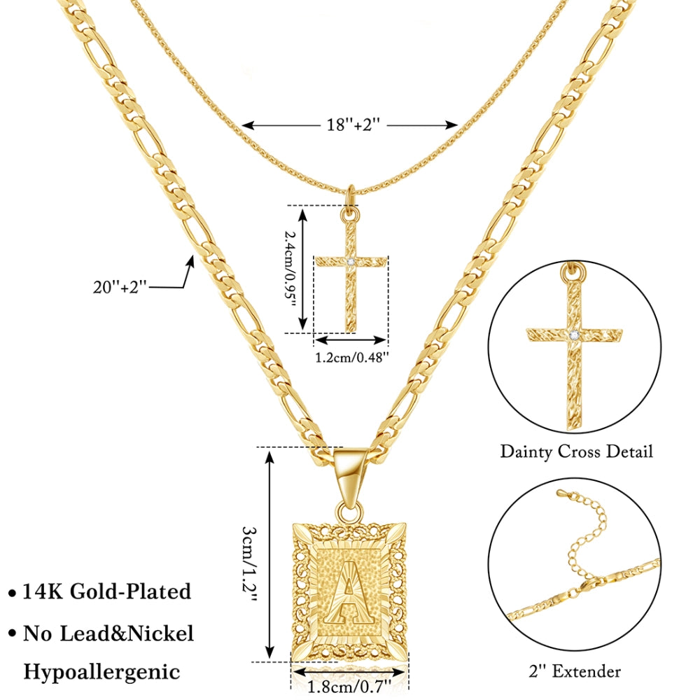 Faithful Initial Cross 14K Gold Necklace for Women