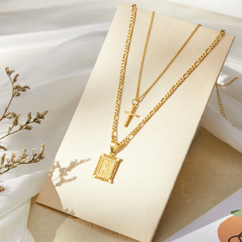 Faithful Initial Cross 14K Gold Necklace for Women