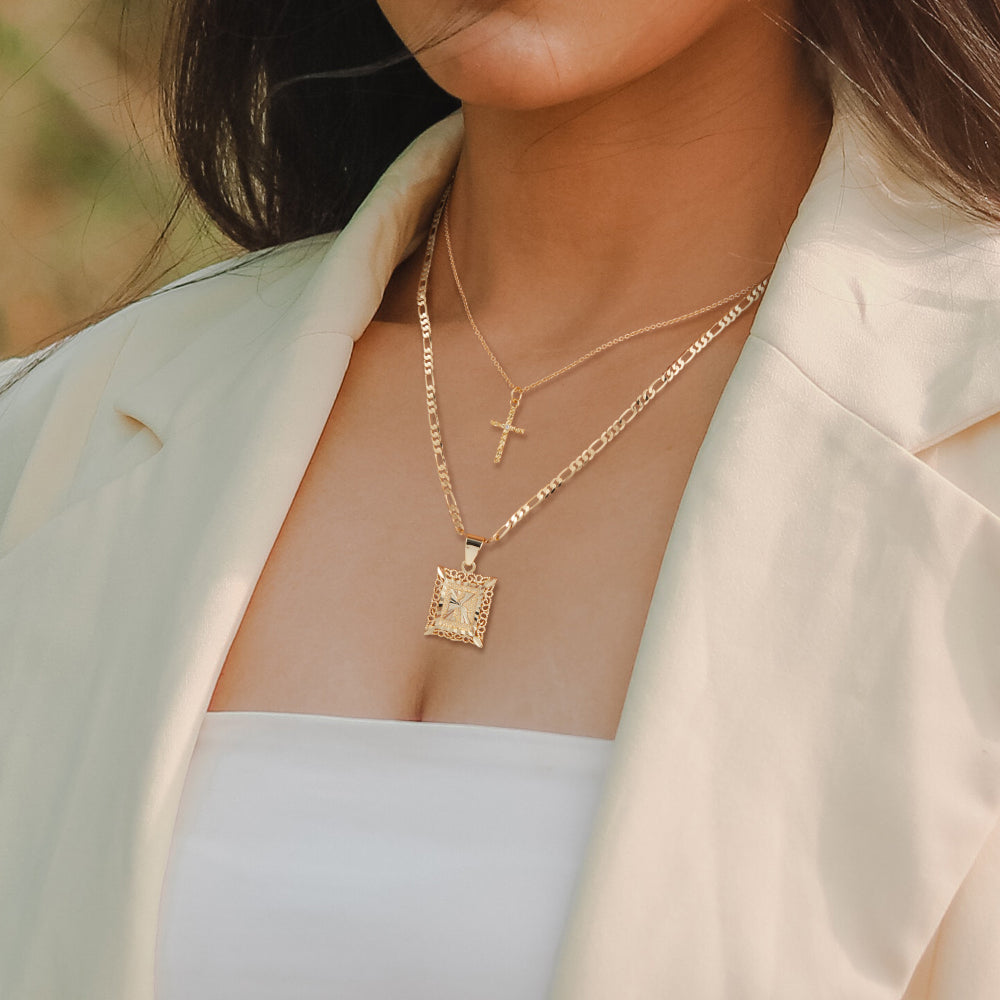 14K Gold Necklace with Unique Initial Cross Pendant