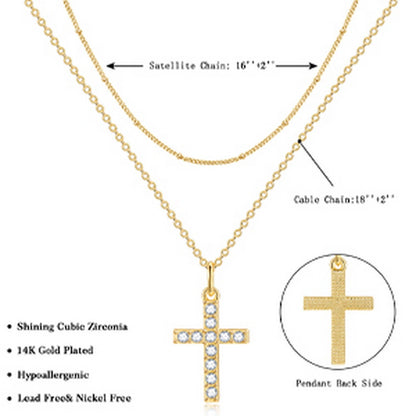 Cross Zircon Layered Necklace