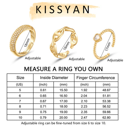 14K Gold Plated Stackable Open Knuckle Ring for Women - 3Pcs