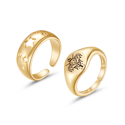 Versatile 2Pcs Gold Ring Set for Women