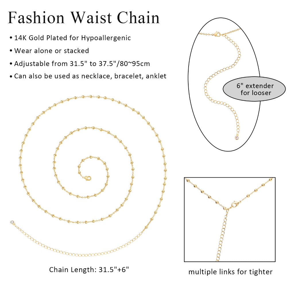 Delicate Satellite Beads on 14K Gold Adjustable Waist Body Chains