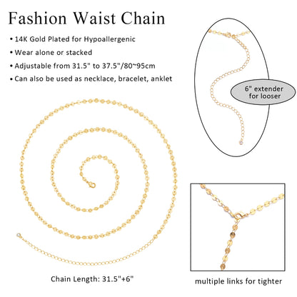 Fashion-forward Wafer Chain Design on 14K Gold Body Chain