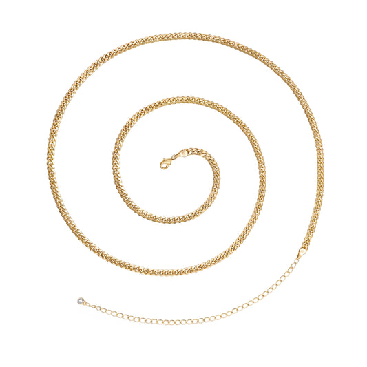 14K Gold Adjustable Waist Chain with 3mm Cuban Links on white background