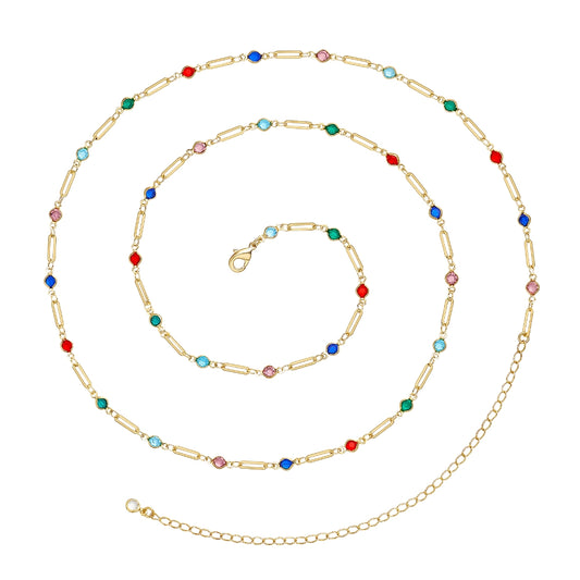 14K Gold Adjustable Waist Body Chains with Colorful Bones on white background