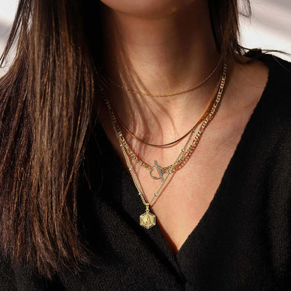 Fashionable Layered Hexagon Initial Necklace in 14K Gold